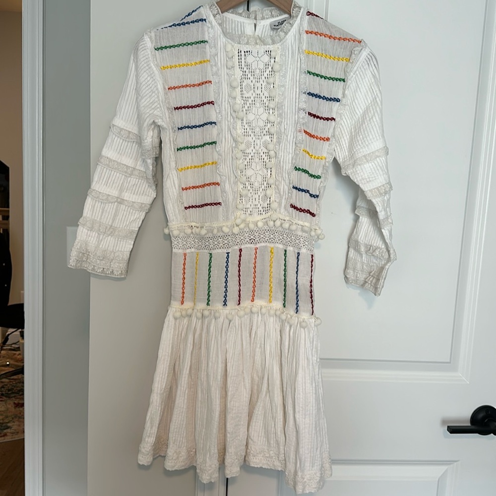 Place Nationale Embroidered Mini Dress with Pom Pom *read description Size 1